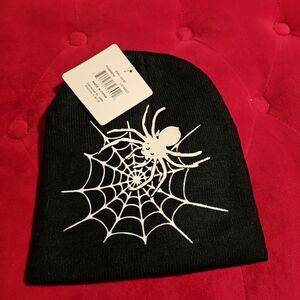 NWT Halloween Funny Bones Glo-Hat Beanie Glows In The Dark Spider Spiderweb Web